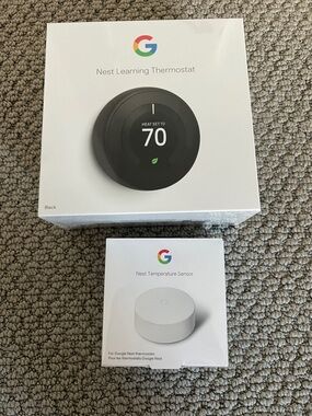 NWOT Black Google Nest Learning Thermostat with White Sensor - brand new